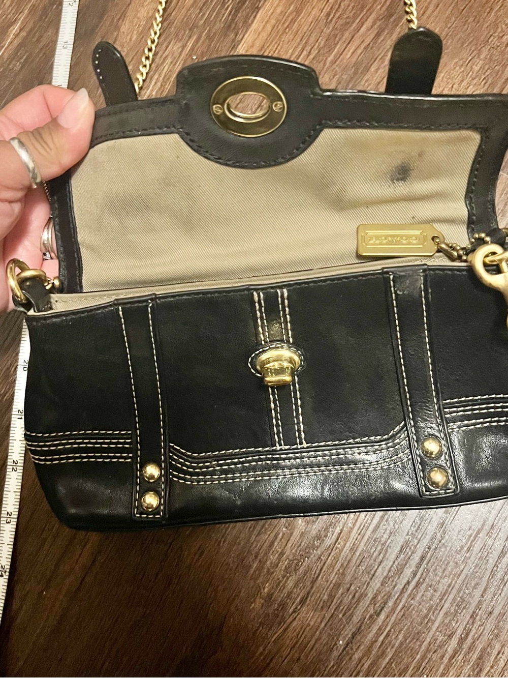Coach Black Leather Crossbody with Gold-Tone Chain - Picture 4 of 10